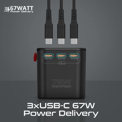 Зарядний пристрій Promate 75W Black (tripmate-gan75) [603392]