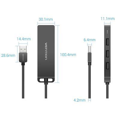 Хаб USB 2.0 -> 4xUSB 2.0, 0.15м, Black Vention (CHMBB) [404599]
