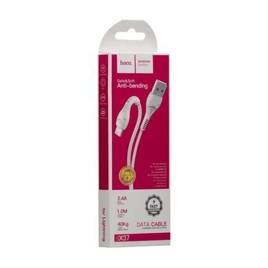 Кабель Hoco X37 Cool Power Charging USB - Lightning, 1 м, White (6931474710499) [604442]
