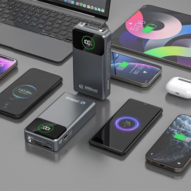 УМБ Dudao 20000mAh K31 Pro 45W PD,QC USB-A,USB-C In/Out,with built-in USB-C/Lightning cables Gray (6977196682010) [404950]