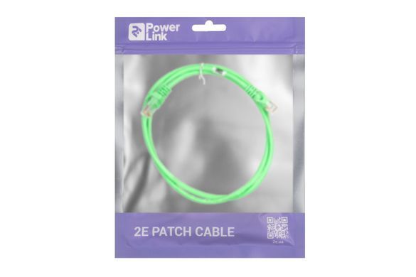 Патч-корд 2E САТ 5e, UTP, 1м, 26AWG, RJ45, 7/0.16, Cu, PVC, зелений (2E-PC5ECOP-100GRN) [109859]