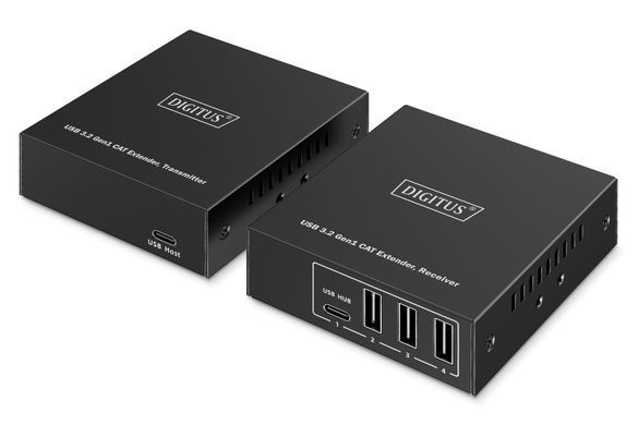 Подовжувач DIGITUS USB 3.2 Gen1, для використання з кабелем Cat6A, до 100 м, 3 х USB-A, 1 x USB-C, чорний (DA-73121) [113514]