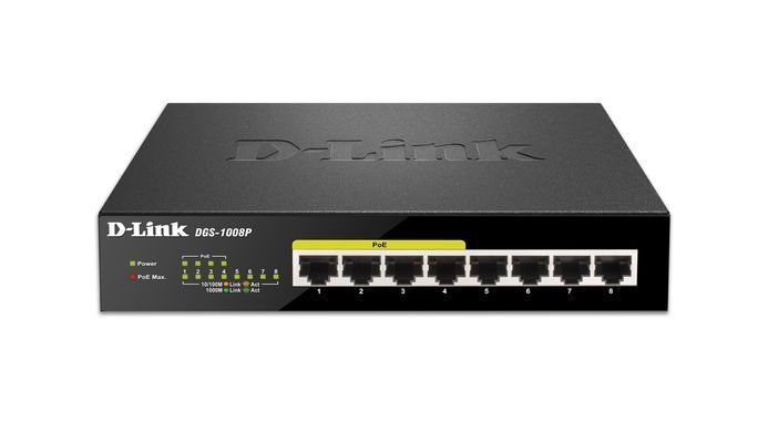 Комутатор D-Link, 8xGE (4xGE PoE, 4xGE), 68W (DGS-1008P) [104788]