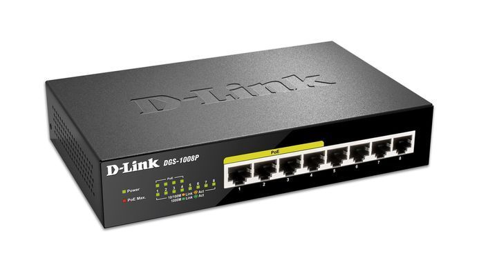 Комутатор D-Link, 8xGE (4xGE PoE, 4xGE), 68W (DGS-1008P) [104788]