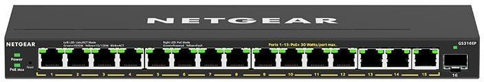Комутатор NETGEAR GS316EP 15xGE PoE, 1xSFP, 180Вт, WebSmart (GS316EP-100PES) [104999]