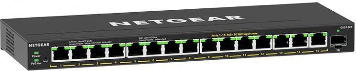 Комутатор NETGEAR GS316EP 15xGE PoE, 1xSFP, 180Вт, WebSmart (GS316EP-100PES) [104999]