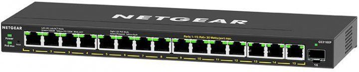 Комутатор NETGEAR GS316EP 15xGE PoE, 1xSFP, 180Вт, WebSmart (GS316EP-100PES) [104999]