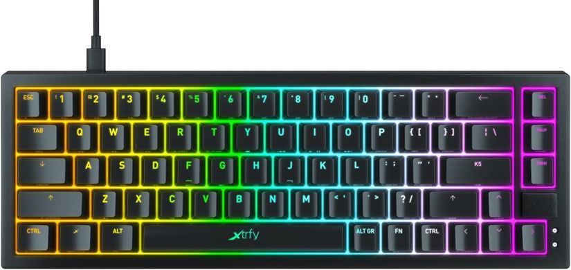 Клавіатура механічна Xtrfy K5 68Key, Kailh Red, USB-A, EN/UA, Hot-swap, RGB, Чорний (K5-RGB-CPT-BLACK-R-UKR) [103552]
