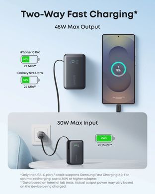 Портативний зарядний пристрій Anker Nano - 10000 mAh 45W Built-In USB-C Cable Black (A1638H11) [203313]