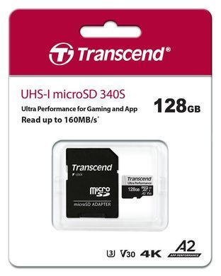 Карта пам'яті Transcend microSD 128GB C10 UHS-I U3 A2 R160/W90MB/s + SD (TS128GUSD340S) [108915]