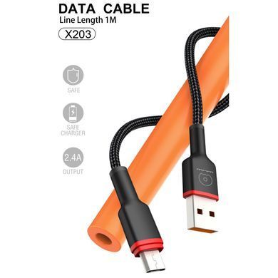 Кабель WUW-X203 USB Micro 2,4A 1m black (6972573336197) [806338]