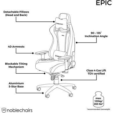 Ігрове крісло NOBLECHAIRS EPIC White/Black (NBL-PU-WHT-001) [302009]