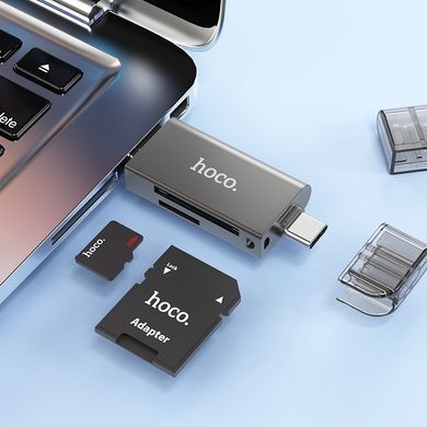 USB-хаб HOCO HB39 USB/Type-C 3.0 high-speed card reader Metal Gray (6942007604819) [805345]