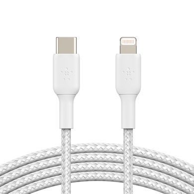 Кабель USB-C > Lightning заряджання/синхронізації Belkin 2м, 30Вт, Type-C, плетений, білий (CAA004BT2MWH) [108664]