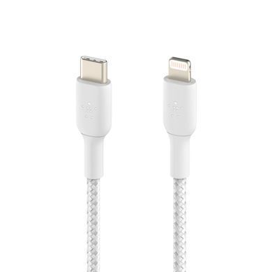 Кабель USB-C > Lightning заряджання/синхронізації Belkin 2м, 30Вт, Type-C, плетений, білий (CAA004BT2MWH) [108664]