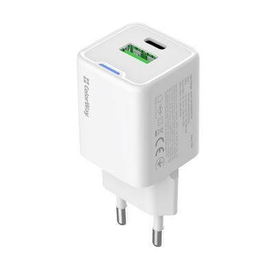 Мережевий зарядний пристрій ColorWay GaN Mini 20W PD Port PPS USB (Type-C PD + USB QC4.0) White (CW-CHS062PD-WT) [614607]