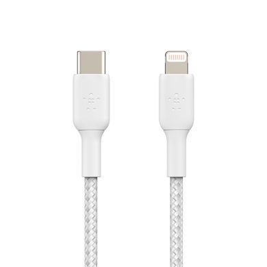 Кабель USB-C > Lightning заряджання/синхронізації Belkin 1м, 30Вт, Type-C, плетений, білий (CAA004BT1MWH) [109443]