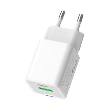 Мережевий зарядний пристрій ColorWay GaN Mini 20W PD Port PPS USB (Type-C PD + USB QC4.0) White (CW-CHS062PD-WT) [614607]