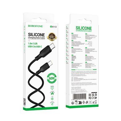 Кабель BOROFONE BX113 Lenny 60W silicone charging data cable C to C(L=1M) Black (6941991115455) [803600]