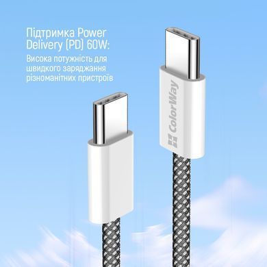 Кабель ColorWay USB Type-C - USB Type-C (M/M), 3.0 А, 2 м, Black (CW-CBPDCC068-BK) [604319]