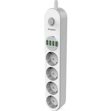 Мережевий фільтр Power filtr 2.0м Energizer 4 розетки, 4xUSB 3.4A, з заземленням білий (EPB2500W00EU) [404667]