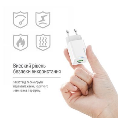 Мережевий зарядний пристрій ColorWay GaN Mini 20W PD Port PPS USB (Type-C PD + USB QC4.0) White (CW-CHS062PD-WT) [614607]