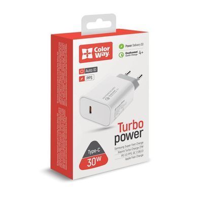 Мережевий зарядний пристрій ColorWay Power Delivery Port PPS USB Type-C (30W) White (CW-CHS038PD-WT) [603166]