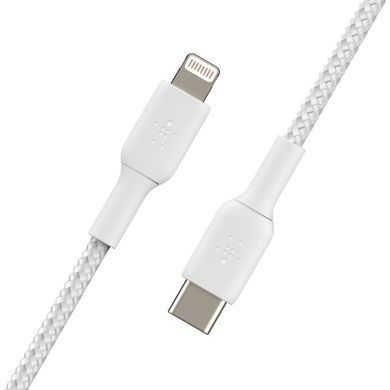 Кабель USB-C > Lightning заряджання/синхронізації Belkin 2м, 30Вт, Type-C, плетений, білий (CAA004BT2MWH) [108664]