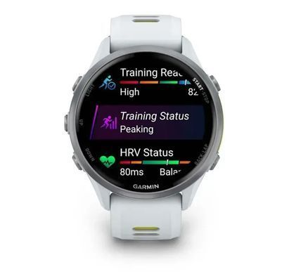 Смарт-годинник Garmin Forerunner 970 Whitestone Titanium with Whitestone/Translucent Amp Yellow Silicone with Silver Buckle (010-02969-61) [613063]