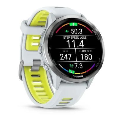 Смарт-годинник Garmin Forerunner 970 Whitestone Titanium with Whitestone/Translucent Amp Yellow Silicone with Silver Buckle (010-02969-61) [613063]