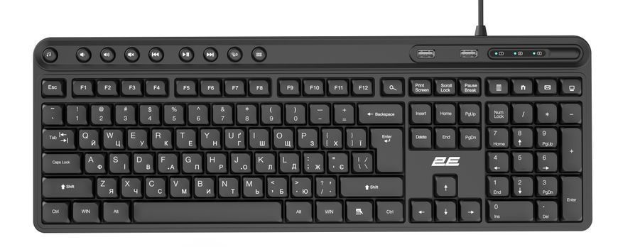 Клавіатура мембранна 2E KS1100 104key, 2xUSB HUB, USB-A, EN/UK, чорний (2E-KS1100UB_UA) [114142]