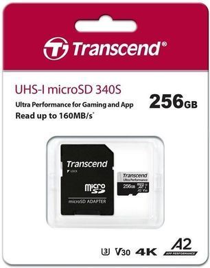 Карта пам'яті Transcend microSD 256GB C10 UHS-I U3 A2 R160/W125MB/s + SD (TS256GUSD340S) [108916]