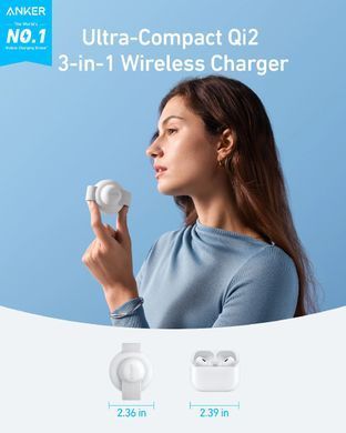 Бездротовий зарядний пристрій Anker MagGo Wireless Charging Pad 15W 3-in-1 Foldable White (B25M8H21) [201917]