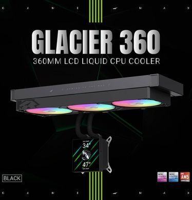 Система охолодження для комп'ютерного процесора GAMEMAX (GLACIER 360 LCD BK) [503731]