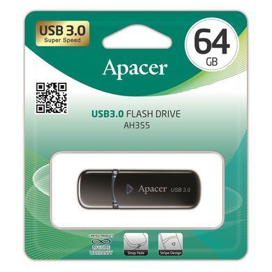 Накопичувач Apacer 64GB USB 3.2 Type-A AH355 Чорний (AP64GAH355B-1) [108988]
