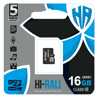 Карта пам`ятi MicroSDHC 16GB UHS-I Class 10 Hi-Rali (HI-16GBSD10U1-00) [606949]