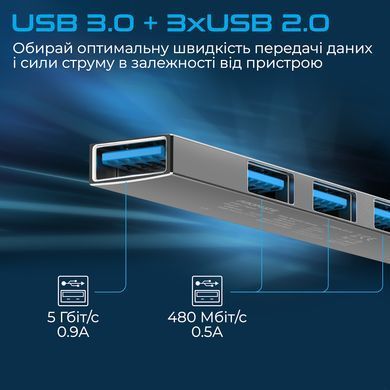 USB-хаб Promate LiteHub-4 USB Type-C Grey (litehub-4.grey) [605126]