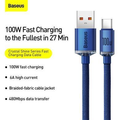 Кабель Baseus Crystal Shine Series Fast Charging Data Cable USB to Type-C 100W 2m Blue (CAJY000503) [805446]