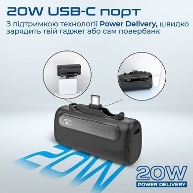 Універсальна мобільна батарея Promate PowerUp-Duo 5000mAh 20W Black (powerup-duo.black) [603488]