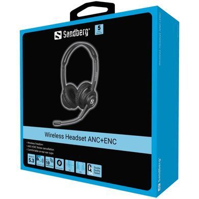 Гарнітура Sandberg Wireless Headset ANC+ENC, Bluetooth, Black (126-44) [403153]