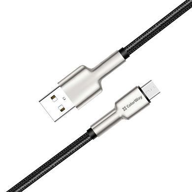 Кабель ColorWay USB - micro USB (M/M), Metal Head, 2.4 А, 1 м, Black (CW-CBUM046-BK) [603846]