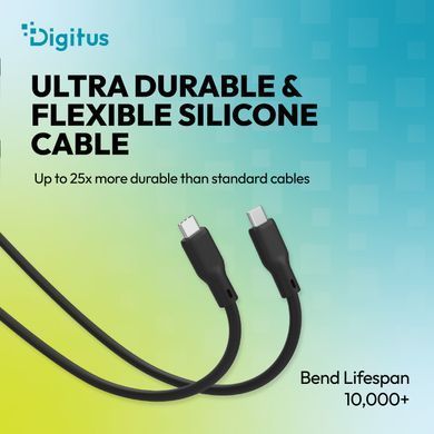 Кабель DIGITUS USB-C > USB-C заряджання/синхронізації, USB4 2.0, 80G, 240W, 16K, силіконовий, 1м, чорний (AK-300350-010-S) [114551]