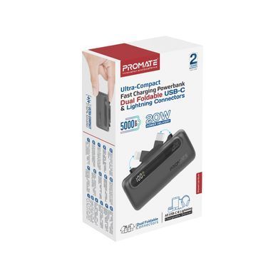 Універсальна мобільна батарея Promate PowerUp-Duo 5000mAh 20W Black (powerup-duo.black) [603488]