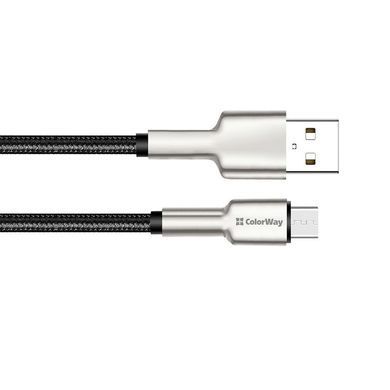 Кабель ColorWay USB - micro USB (M/M), Metal Head, 2.4 А, 1 м, Black (CW-CBUM046-BK) [603846]