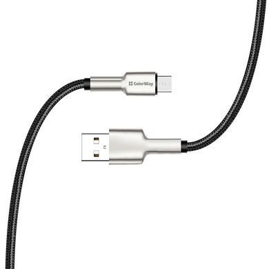 Кабель ColorWay USB - micro USB (M/M), Metal Head, 2.4 А, 1 м, Black (CW-CBUM046-BK) [603846]
