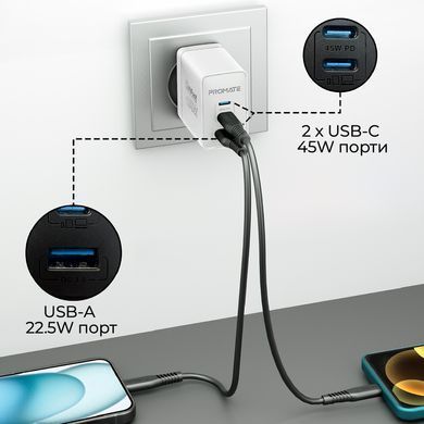 Зарядний пристрій Promate PowerPort 45W White (powerport-45.white) [603394]