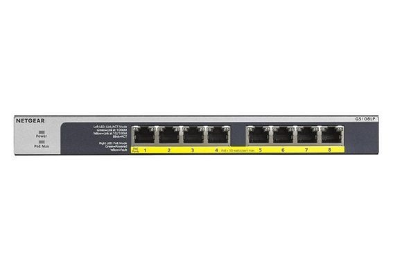 Комутатор NETGEAR GS108LP 8xGE PoE, 60Вт, Некерований (GS108LP-100EUS) [104945]