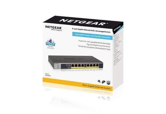 Комутатор NETGEAR GS108LP 8xGE PoE, 60Вт, Некерований (GS108LP-100EUS) [104945]