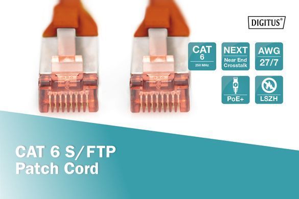 Патч-корд DIGITUS CAT 6 S-FTP, 2м, AWG 27/7, LSZH, червоний (DK-1644-020/R) [109839]