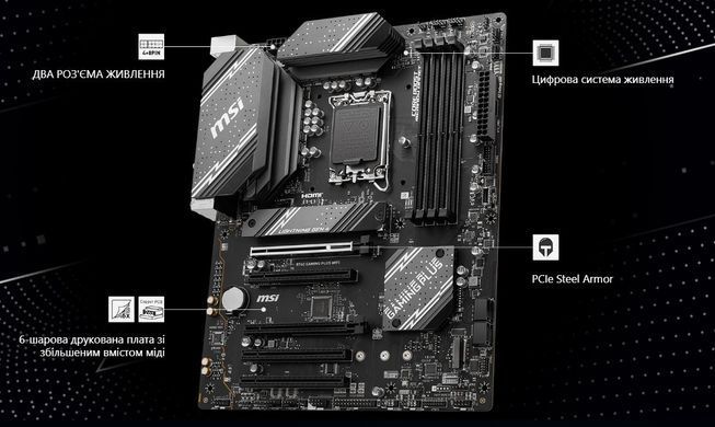 Материнська плата MSI Socket 1700 (B760 GAMING PLUS WIFI DDR4) [607822]
